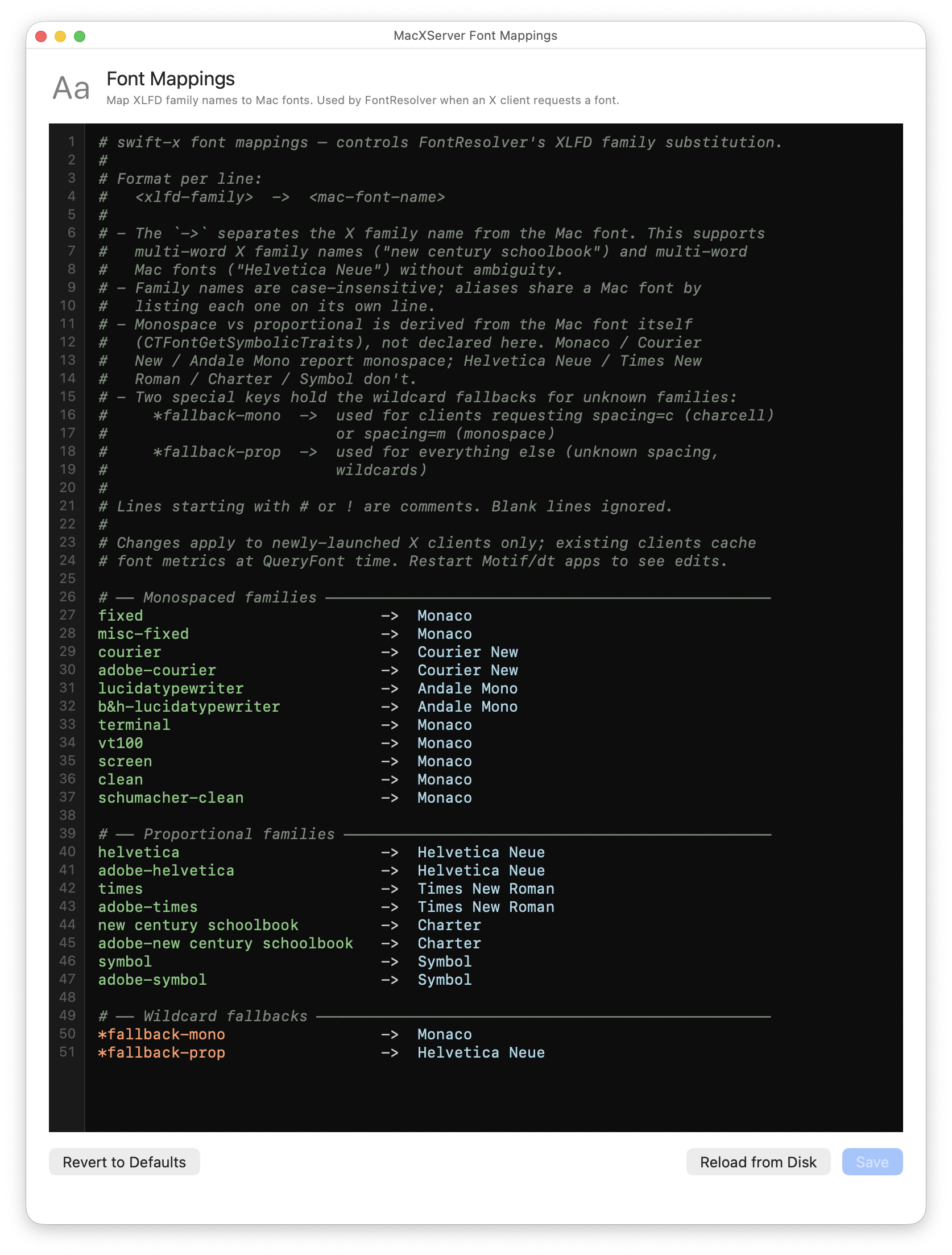 Map X font names to Mac fonts